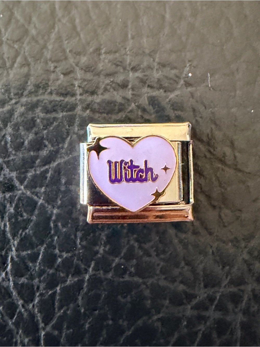 Witch Heart Italian Charm Link – Purple Enamel